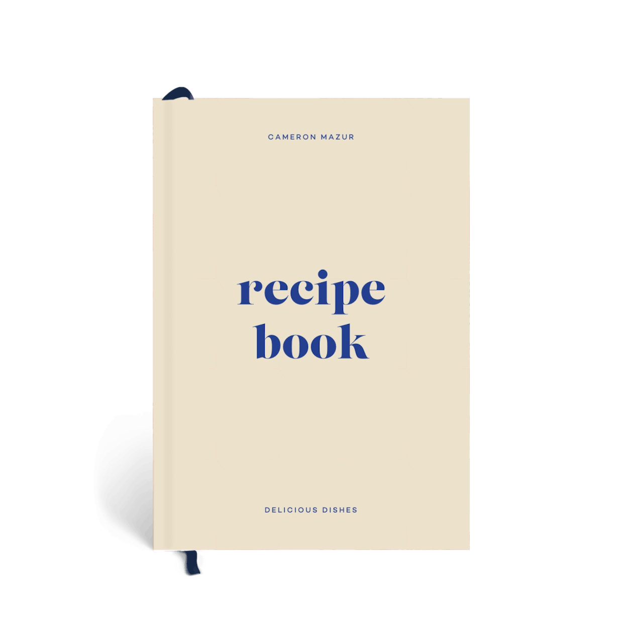 off white hard cover book that reads the recipe book in blue text
