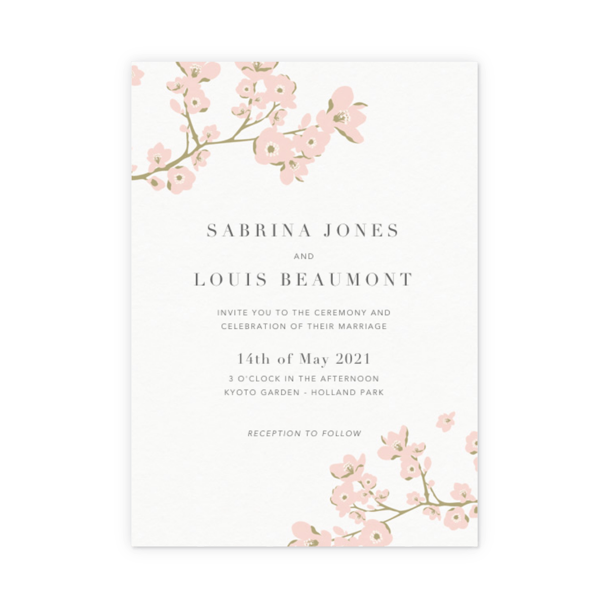 cherry blossoms wedding invitation papier